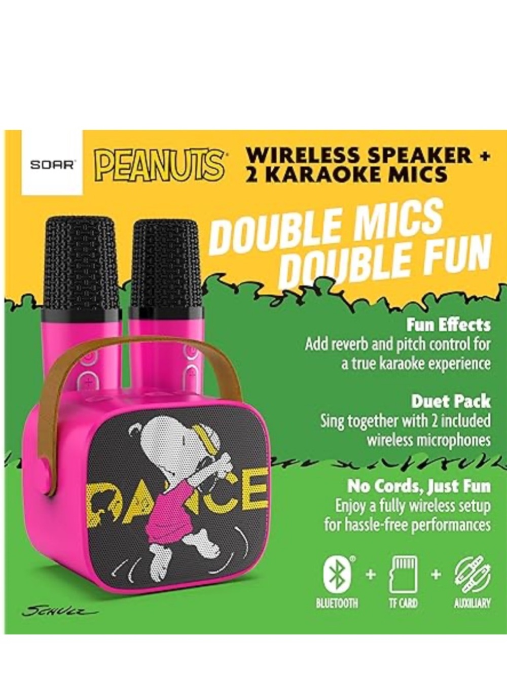 Snoopy Peanuts Pink Karaoke Wireless Speaker & 2 Microphones - NEW - Picture 3 of 5